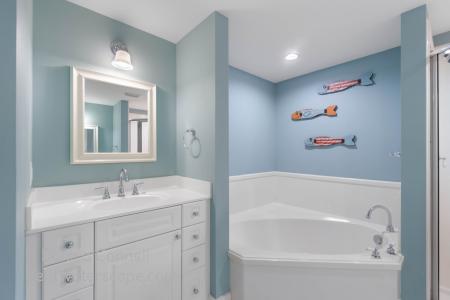 Master Bath has huge tub and walk-in shower